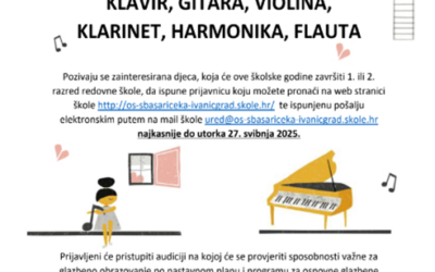 Prijave za upis u 1. razred Glazbenog odjela